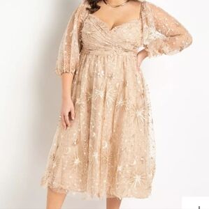 Eloquii Beige Floral Midi Dress